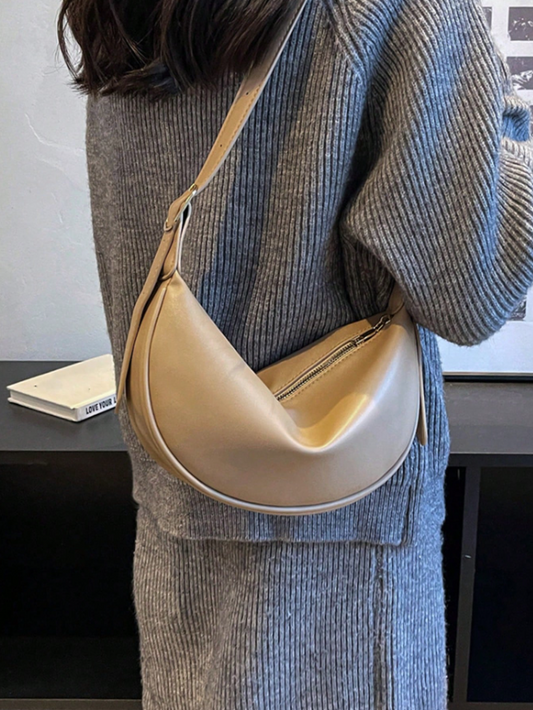 Large Capacity Minimalist Saddle Crossbody Bag – Solid Color PU Leather Shoulder Bag, Work & Daily Use
