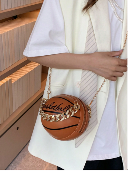 Mini Basketball-Inspired Circle Bag – Lightweight PU Leather Chain Crossbody, Business Casual Handbag