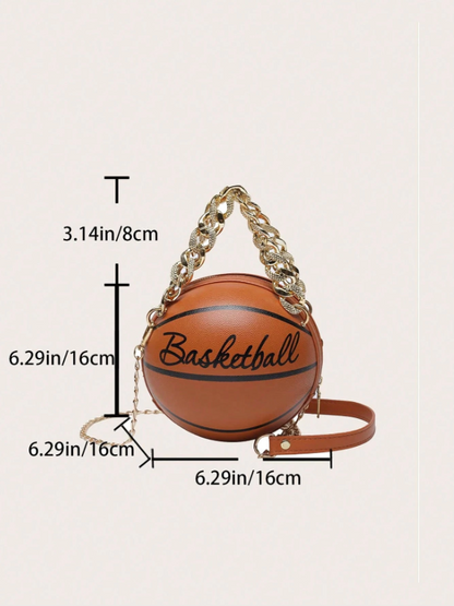 Mini Basketball-Inspired Circle Bag – Lightweight PU Leather Chain Crossbody, Business Casual Handbag