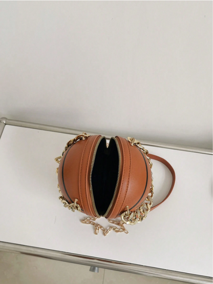 Mini Basketball-Inspired Circle Bag – Lightweight PU Leather Chain Crossbody, Business Casual Handbag