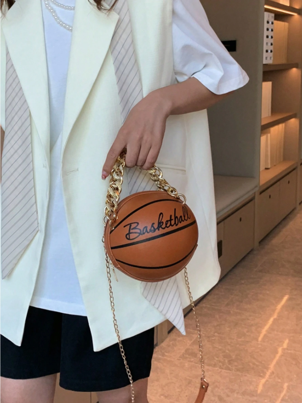 Mini Basketball-Inspired Circle Bag – Lightweight PU Leather Chain Crossbody, Business Casual Handbag