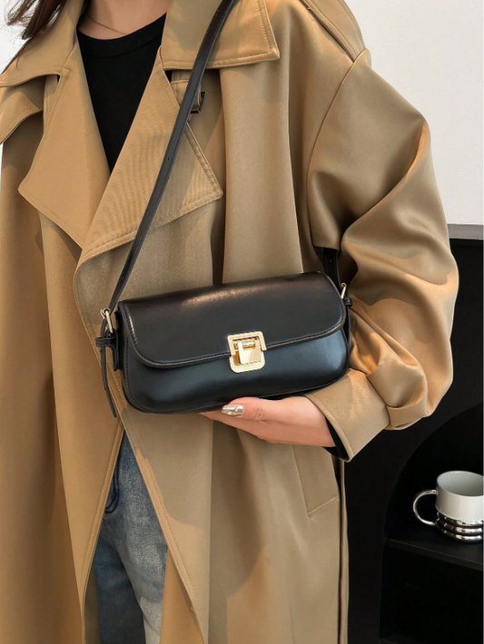 Trendy Small Square Shoulder Armpit Bag – PU Leather Flap Bag, Black & White Lightweight Top Handle Purse