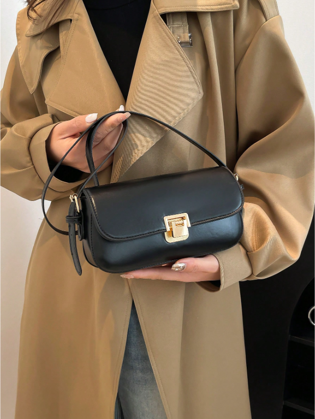 Trendy Small Square Shoulder Armpit Bag – PU Leather Flap Bag, Black & White Lightweight Top Handle Purse