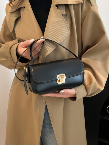 Trendy Small Square Shoulder Armpit Bag – PU Leather Flap Bag, Black & White Lightweight Top Handle Purse