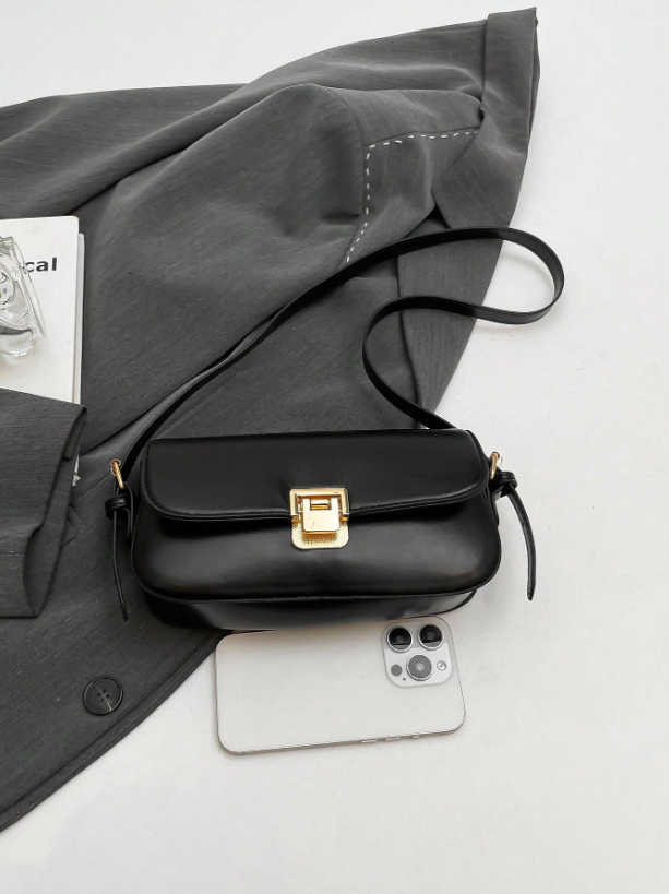 Trendy Small Square Shoulder Armpit Bag – PU Leather Flap Bag, Black & White Lightweight Top Handle Purse