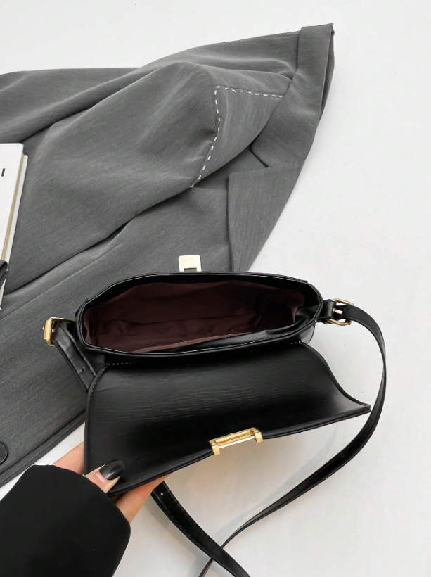Trendy Small Square Shoulder Armpit Bag – PU Leather Flap Bag, Black & White Lightweight Top Handle Purse