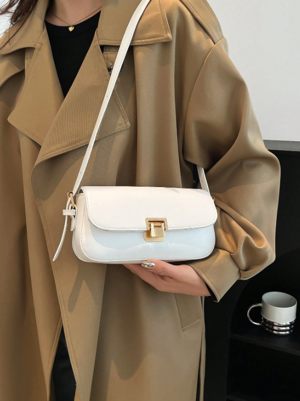 Trendy Small Square Shoulder Armpit Bag – PU Leather Flap Bag, Black & White Lightweight Top Handle Purse