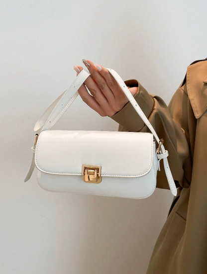 Trendy Small Square Shoulder Armpit Bag – PU Leather Flap Bag, Black & White Lightweight Top Handle Purse