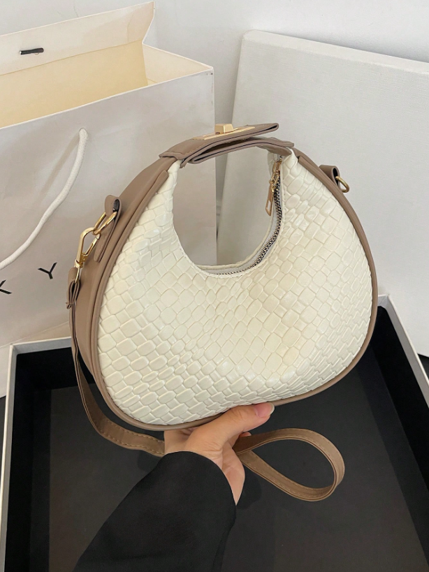 Crocodile Pattern Crescent Shoulder Bag – Minimalist PU Leather Hobo with Zipper | Elegant Small Bag for Daily Outfits