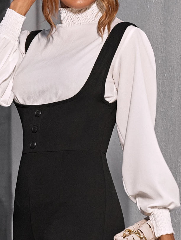 Black High Waist Wide Leg Suspender Jumpsuit for Women – Trendy & Elegant One-Piece
