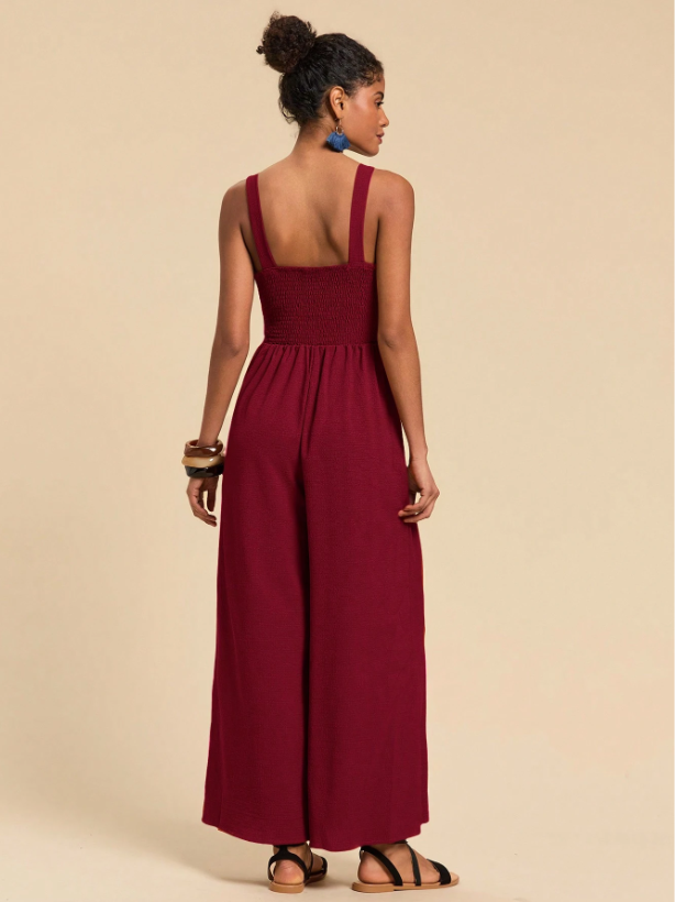Cutout Wide Leg Jumpsuit for Women – Trendy Twisted Knot Sleeveless Partywear