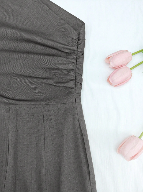 Elegant Asymmetric One-Shoulder Jumpsuit for Women – Sleeveless, High Waist, Ruched & Pleated