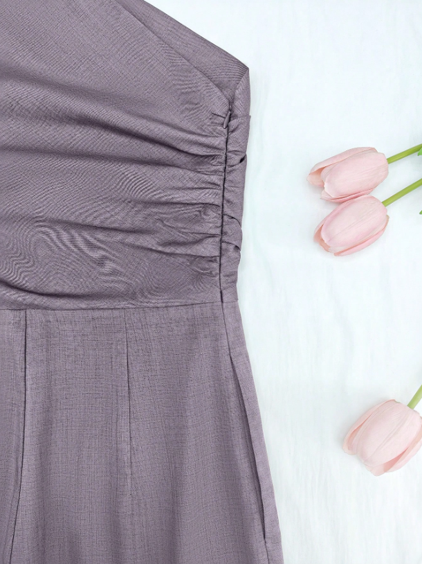 Elegant Asymmetric One-Shoulder Jumpsuit for Women – Sleeveless, High Waist, Ruched & Pleated