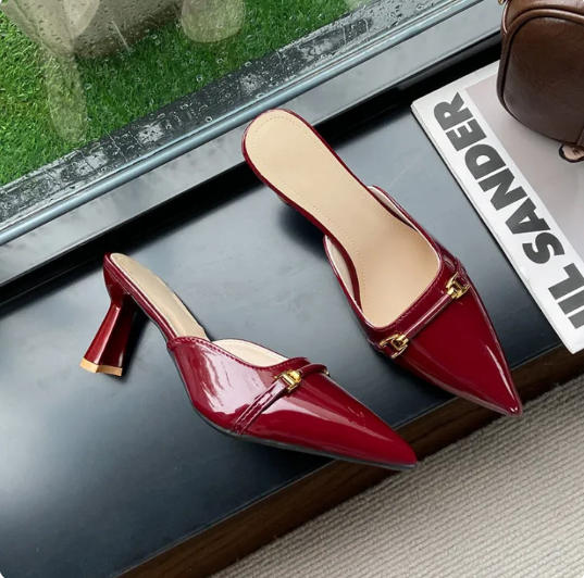 Chic Pointed Toe Stiletto Heels for Women – Glossy Cone Heels | Slip-On Leather Mules