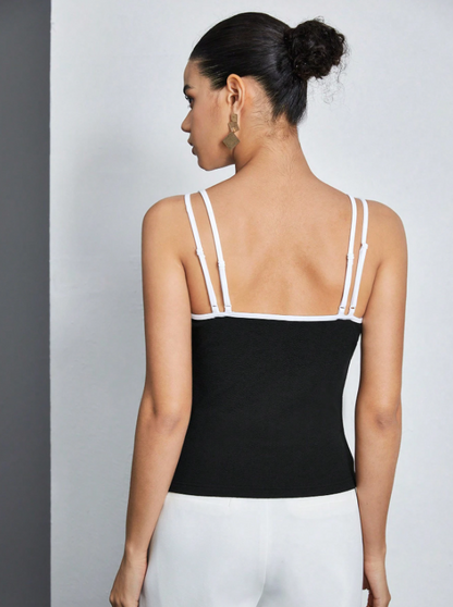 Sweetheart Neck Sleeveless Knit Cami Top for Women | Office to Party Ribbed Tank in Monochrome