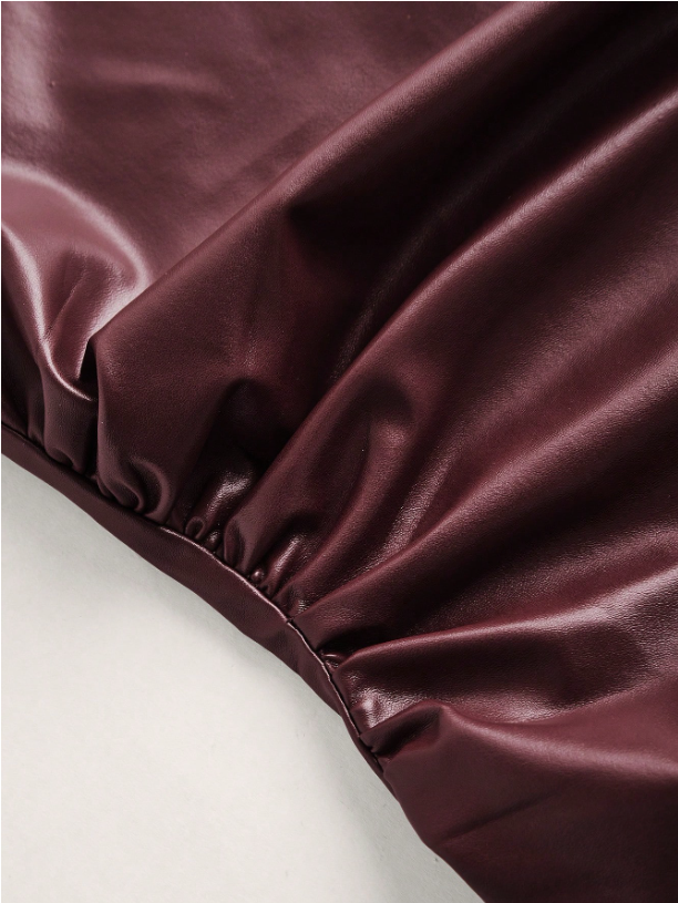 Leather Tank Top for Women | Ruched Sleeveless Going Out Top with Asymmetrical Neck