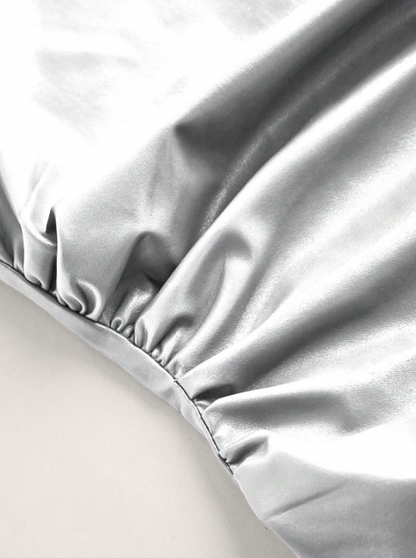 Leather Tank Top for Women | Ruched Sleeveless Going Out Top with Asymmetrical Neck