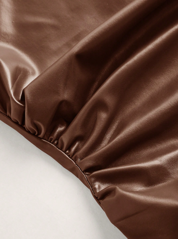 Leather Tank Top for Women | Ruched Sleeveless Going Out Top with Asymmetrical Neck