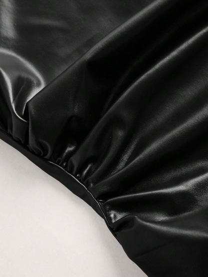 Leather Tank Top for Women | Ruched Sleeveless Going Out Top with Asymmetrical Neck