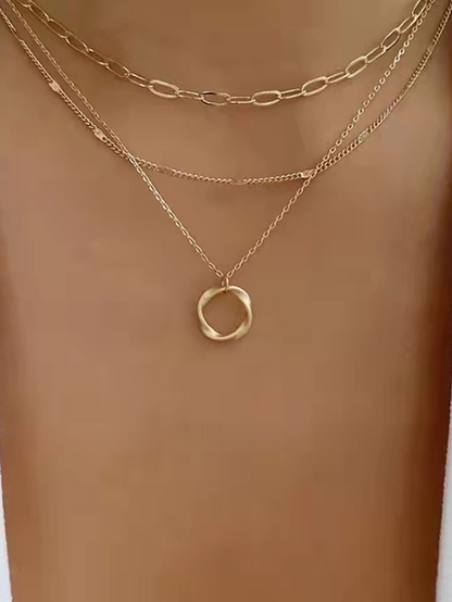 Twist Round Geometric Charm Layered Necklace for Women – Gold & Silver Punk Chain Jewelry