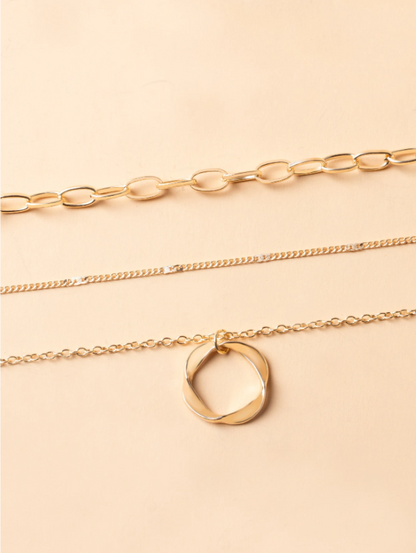 Twist Round Geometric Charm Layered Necklace for Women – Gold & Silver Punk Chain Jewelry