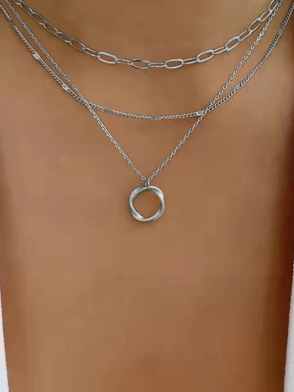 Twist Round Geometric Charm Layered Necklace for Women – Gold & Silver Punk Chain Jewelry