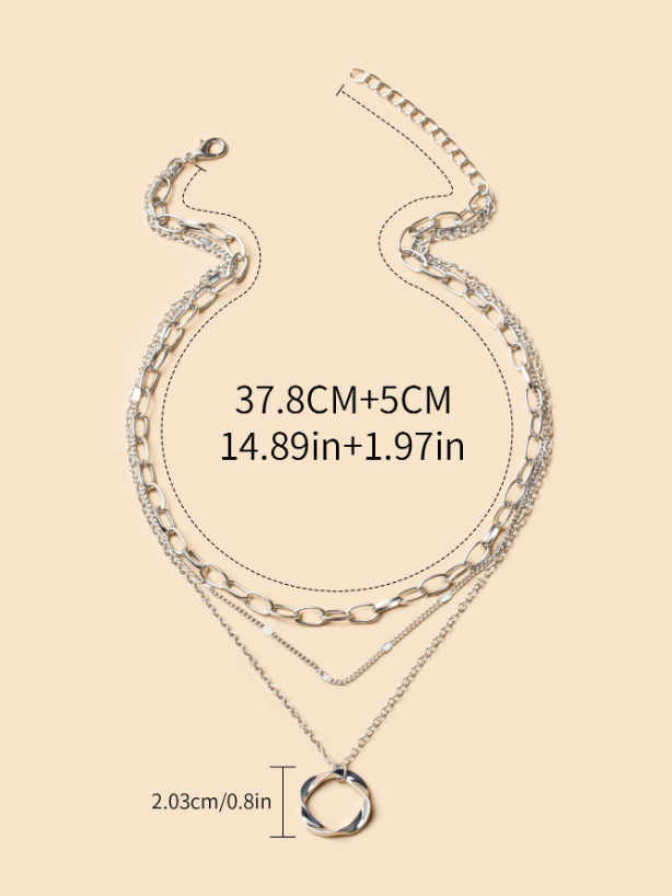 Twist Round Geometric Charm Layered Necklace for Women – Gold & Silver Punk Chain Jewelry