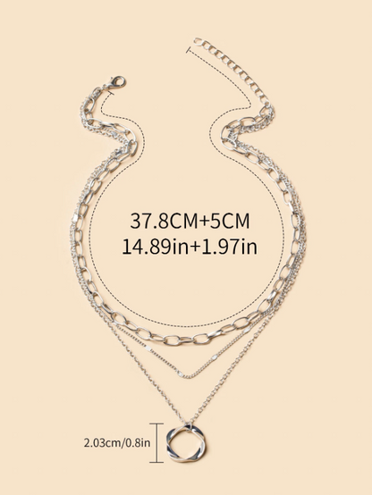 Twist Round Geometric Charm Layered Necklace for Women – Gold & Silver Punk Chain Jewelry