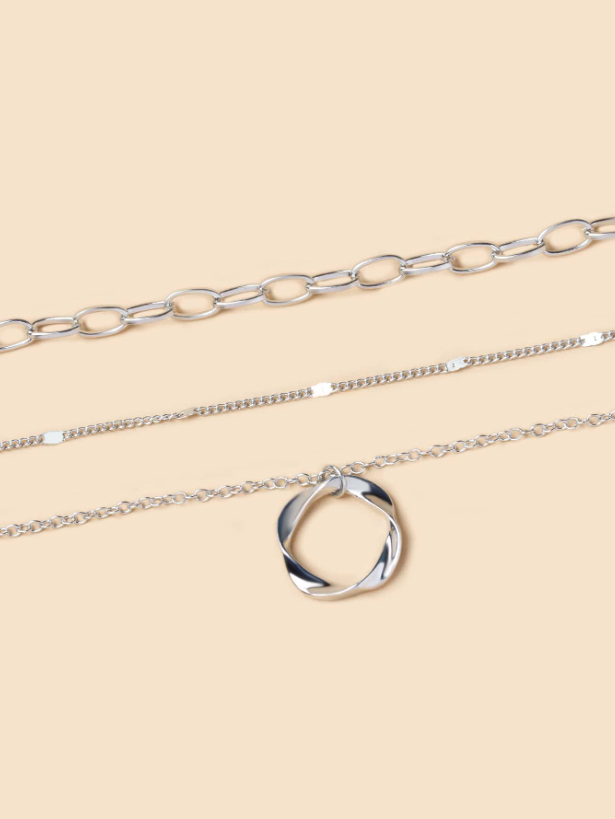 Twist Round Geometric Charm Layered Necklace for Women – Gold & Silver Punk Chain Jewelry