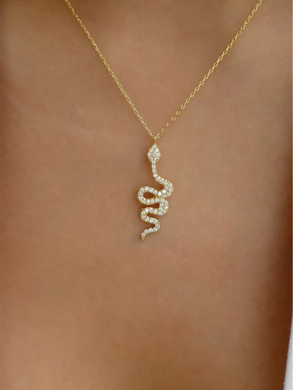 Rhinestone Snake Charm Necklace for Women – Gold Elegant Daily Jewelry for Edgy Chic Looks