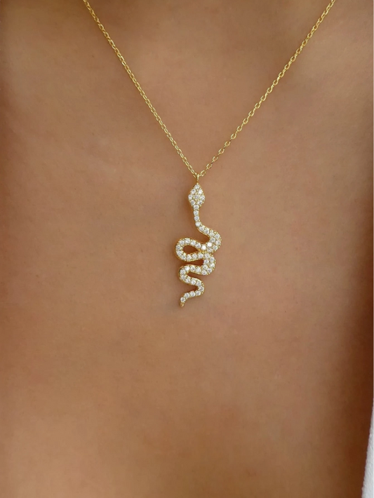 Rhinestone Snake Charm Necklace for Women – Gold Elegant Daily Jewelry for Edgy Chic Looks