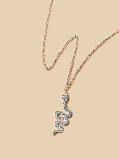 Rhinestone Snake Charm Necklace for Women – Gold Elegant Daily Jewelry for Edgy Chic Looks