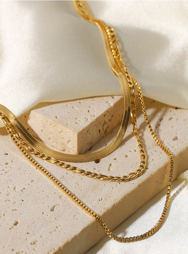Trendy Multi-Layered Geometric Necklace for Women – Glam Gold Chain