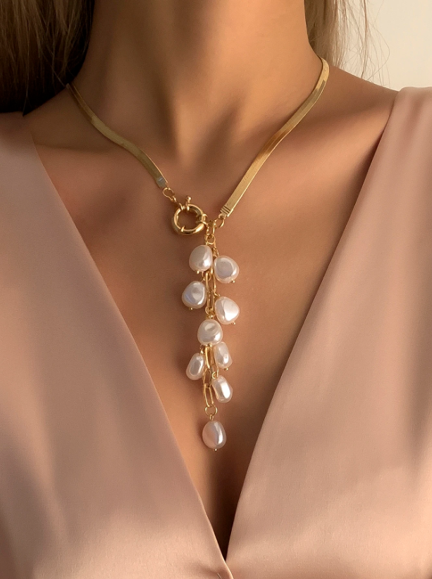 Boho Faux Pearl Y-Lariat Necklace with Tassel Charm – Elegant Daily & Party Jewelry for Women