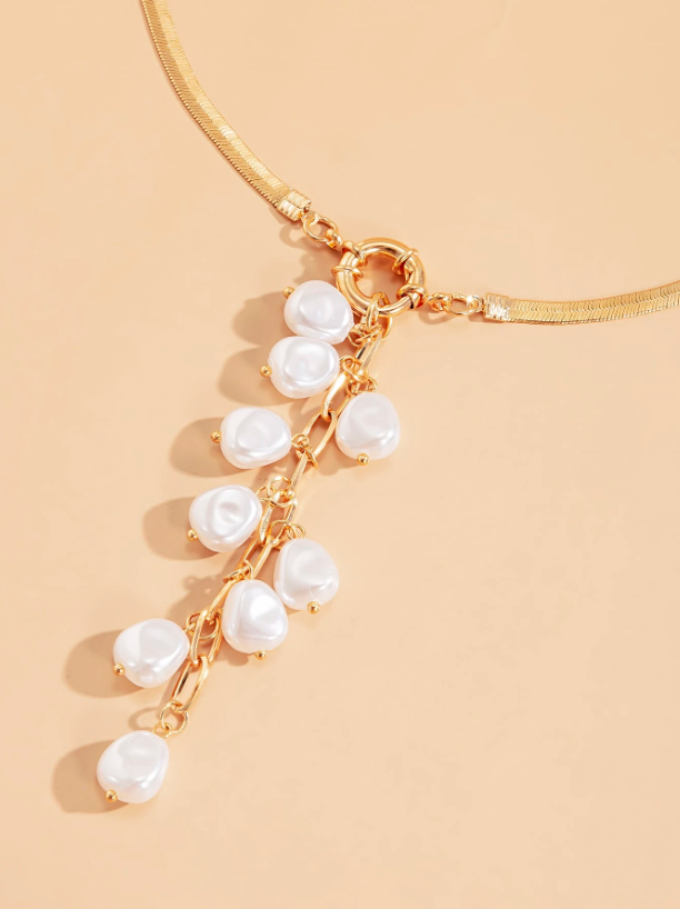 Boho Faux Pearl Y-Lariat Necklace with Tassel Charm – Elegant Daily & Party Jewelry for Women