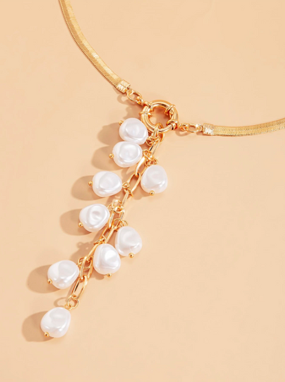 Boho Faux Pearl Y-Lariat Necklace with Tassel Charm – Elegant Daily & Party Jewelry for Women