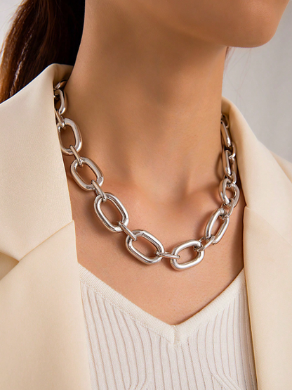 Bold Chunky Chain Statement Necklace for Women – Artistic Geometric Jewelry in Gold & Silver Tones
