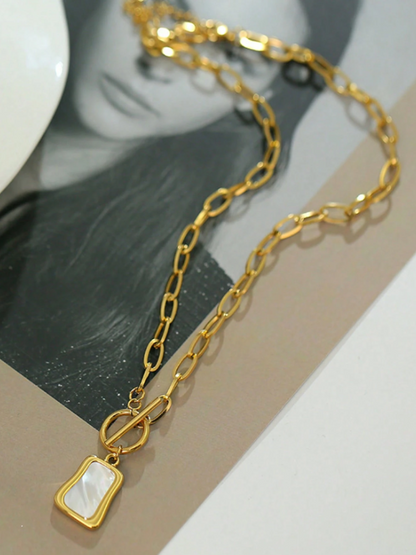 Gold Tone Vintage White Bead Chain Necklace for Women – Stainless Steel Short Sweater Necklace