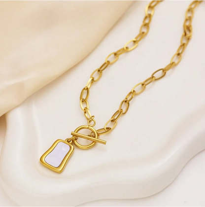 Gold Tone Vintage White Bead Chain Necklace for Women – Stainless Steel Short Sweater Necklace