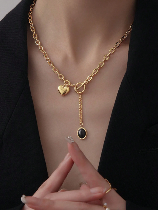 18K Gold Plated Heart Pendant Necklace for Women – Elegant Stainless Steel Jewelry