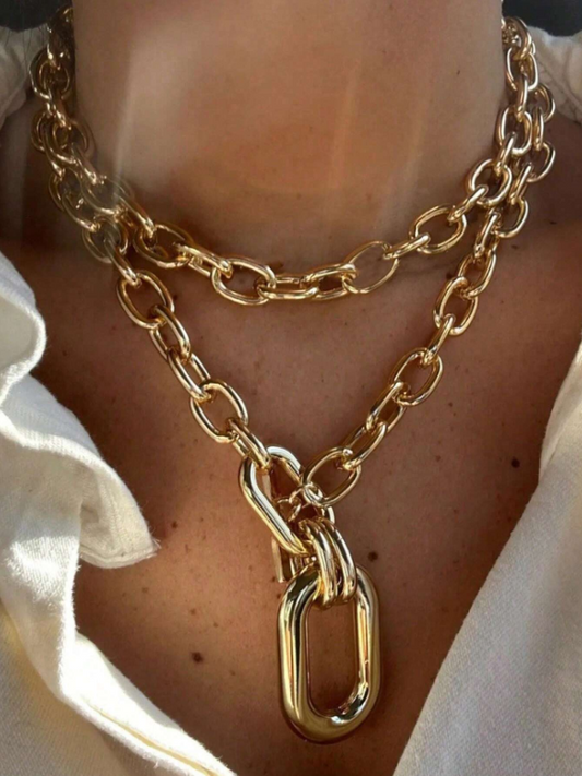 Bold Gold Multi-Layer Thick Chain Necklace for Women – Trendy Statement Choker for Daily & Party Wear