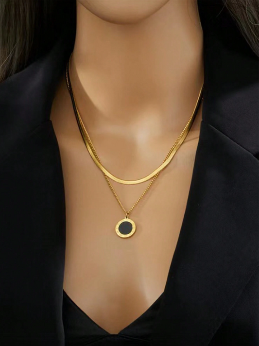 2pcs Gold Roman Coin Pendant Necklace Set – Stainless Steel Minimalist Chains for Casual & Party Looks