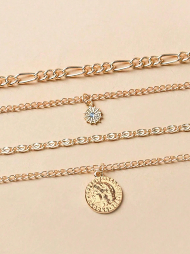 Edgy Punk-Inspired Multi-Layer Necklace for Women – Textured Metal & Rhinestone Chain