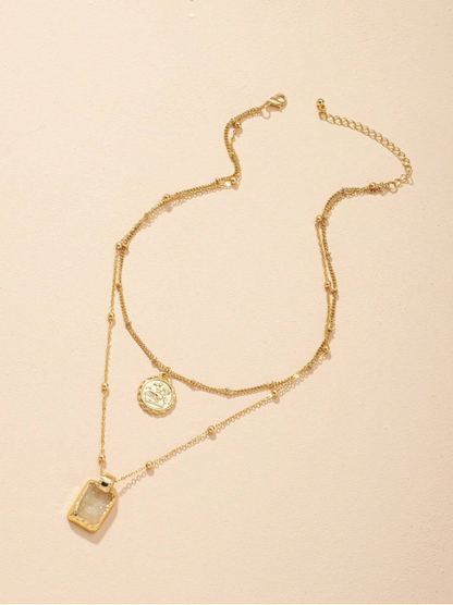 Trendy Double Layer Coin Pendant Necklace for Women – Gold Letter Charm Chain, Daily Wear Accessory