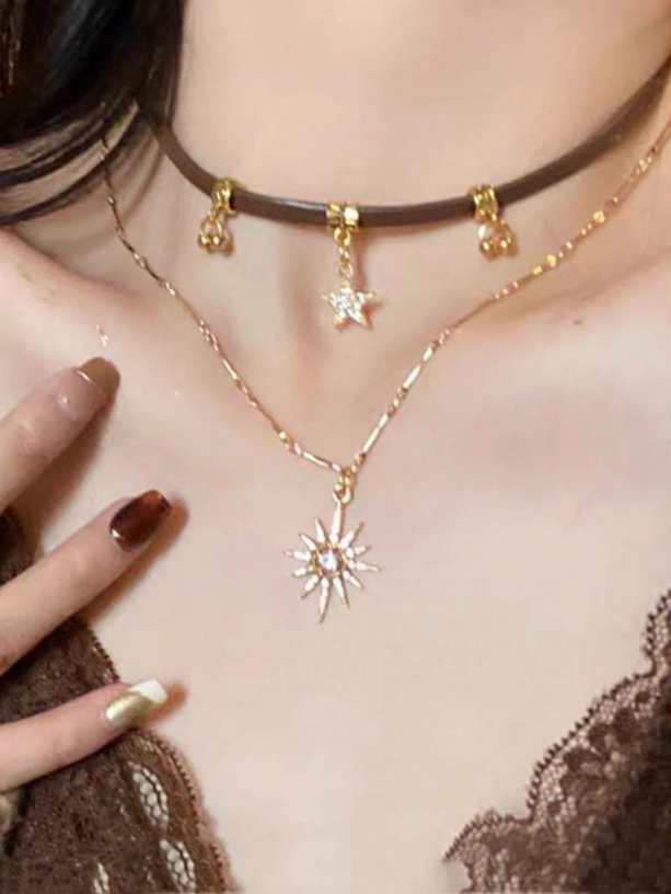 Sunflower Pendant Layered Necklace