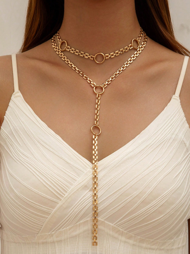Minimalist Gold Y-Shaped Geometric Pendant Necklace – Chic Multi-Layer Chain