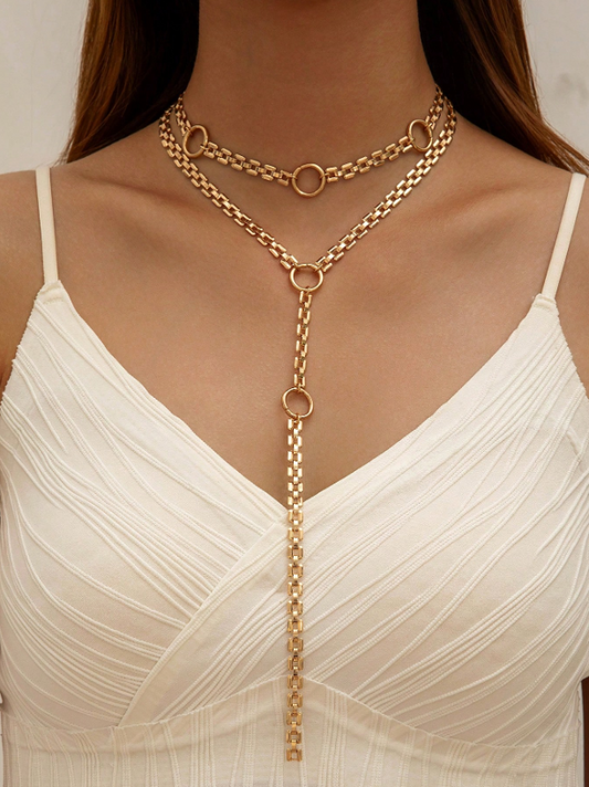 Minimalist Gold Y-Shaped Geometric Pendant Necklace – Chic Multi-Layer Chain