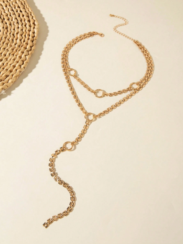 Minimalist Gold Y-Shaped Geometric Pendant Necklace – Chic Multi-Layer Chain
