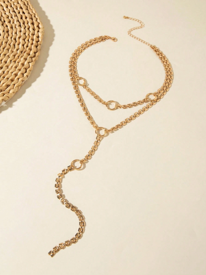 Minimalist Gold Y-Shaped Geometric Pendant Necklace – Chic Multi-Layer Chain