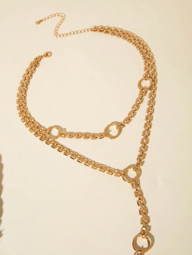 Minimalist Gold Y-Shaped Geometric Pendant Necklace – Chic Multi-Layer Chain